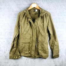H&M Divided Veste Utility Femme 42 Vert Capuche Cordon Zip Poches Plein air