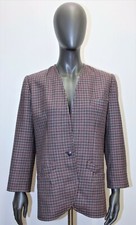Vintage 80s collarless checkered wool blazer jacket CHRISTIAN DIOR 40FR 8US