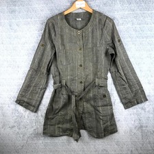 Jaqueline Riu Veste Femme 40 Verte Lin Coton Rayé Ceinture Poches Manches Longue