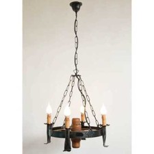 Lustre Fer Forgé et Bois en Forme De Roue En Style Rustique De Montagnes