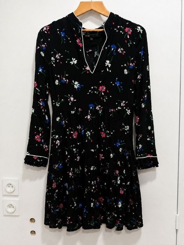 Maje robe noire fleurie col - , v