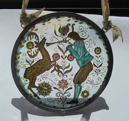 Vitrail rond scène chasse - vitrail, de