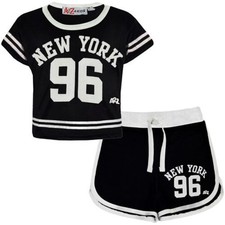Enfants Filles Short New York 96 Noir Haut Court Sexy Pantalon Été Vêtements Set