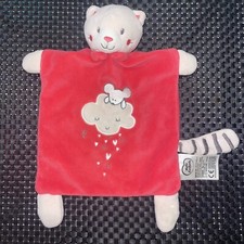 CA4/ DOUDOU PLAT MOTS D'ENFANTS CHAT ROSE SOURIS NUAGES COEUR  28CM