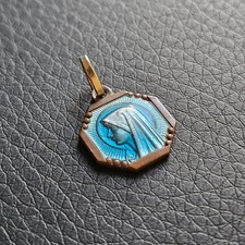 Médaille hexagonale émaillée vierge Marie revers Lourdes religion ancien...