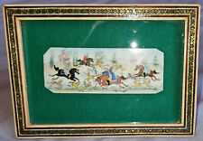 Miniature orientale peinture " Chasse à cheval " et cadre façon micro mosaique