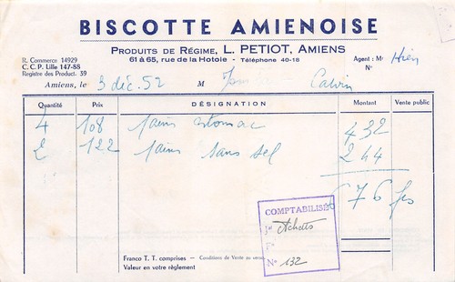 1952 facture biscotte - ,