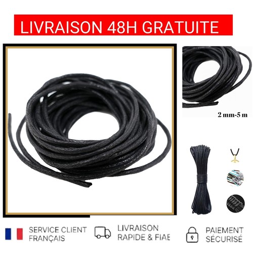 Cordon coton ciré noir 2mm - noir,