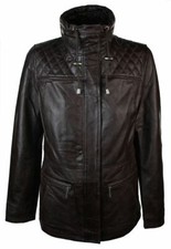 Veste longue femme 100 % cuir d'agneau véritable marron élégant manteau mi-long