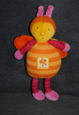 ?Doudou Abeille MOULIN ROTY Louna Orange Rose Papillon Peluche 28 Cm TTBE