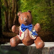 Amazing Rare Vintage Brown Leather Imitation Teddy Bear 11in 28cm Italy 1950s