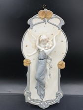 Superbe Plaque murale Biscuit porcelaine Jeune femme & Ange Art Nouveau 1900 N°1