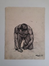 Alfred LOMBARD (1884-1973), fusain Art-déco : étude homme - nu masculin [1]