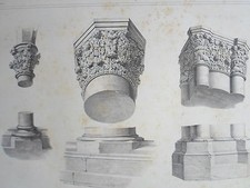Bases Chapiteaux Nef CATHEDRALE de REINS GRAVURE ARCHITECTURE MOYEN AGE XIXéme