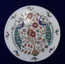 11 " Marbre Plaque Décorative Demi-Précieuses Pierres Travail Incrustation Décor