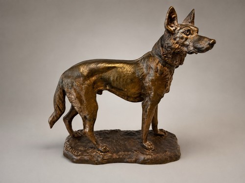 Ancien bronze chien berger - bronze,