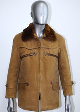 French 40/50s Waterproof Brown Canvas Zipped Coat Barnstormer Fur Collar Size M