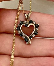 ANCIEN COLLIER ARGENT MASSIF ET OR - DIAMANTS ET 9 SAPHIRS BLEUS