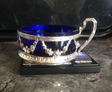 Sucrière Jardinière En Argent Massif Et Cristal Bleu Napoléon III Époque  XIX e