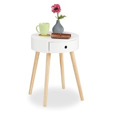 Table d'appoint ronde Relaxdays, tiroir, design scandinave 52 x 40 cm, bois