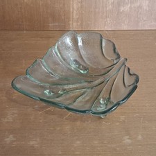 Coupe À Fruits En Verre Vert D'eau, Vide Poche Forme Feuille, Vintage.