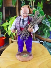 Ancien santon "JP Marinacci", homme, fagot de bois, baton de marche, 1981