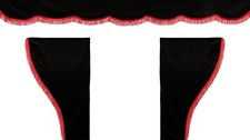 Lot de 3 Rideaux de Camion en Noir avec Franges Rouges