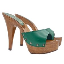 Mule De Femme Vert en Cuir