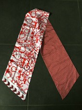 Foulard Hermès en soie - Maxi Twilly - Mors et Tresses - Coloris rose rouge