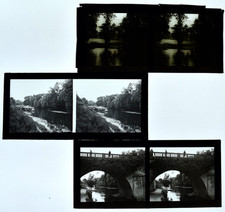 3 PHOTOS STEREO SUR PLAQUE DE VERRE POSITIF POISSY LA SEINE LE PONT 13x6 LEGENDE
