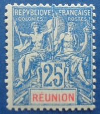 Réunion neuf, n°49, 25c bleu