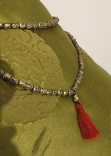 Collier De Prière En Argent Avec Crâne En Fer Chamanique Du NÉPAL 66Cm