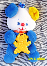 🦁FISHER PRICE VINTAGE 1998 DOUDOU PELUCHE OURS BLEU JAUNE DENTITION 20CM TBE