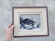 TABLEAU CHALET MONTAGNE BOIS SCULPTE PAR FRANCOIS RAUGEL