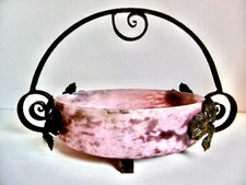 BELLE COUPE ART DÉCO EN PÂTE DE VERRE MARMORÉEN ET SUPPORT FER FORGÉ Ø 25 cm