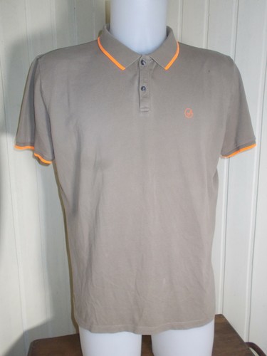 Polo coton marron filet orange