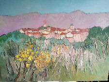 Grande Huile sur toile Loïc HETIER signée Lourmarin Provence Luberon 65 x 81 cm
