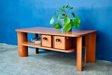 Table basse à tiroirs en bois clair design vintage italien salon meuble télé