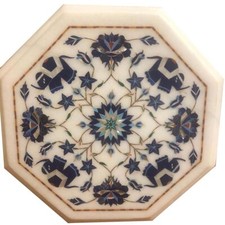 12 " Marbre Café Côté Table Top Incrustation Pietra Dura Floral Décor Maison