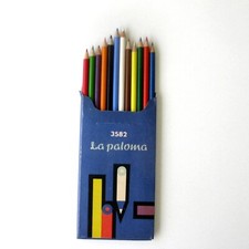 Ancienne boite de crayons de couleur LA PALOMA 12 Crayons décor singe boite bleu