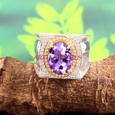 Naturel Gemme Améthyste Avec 925 Bague en Argent pour Homme #5244