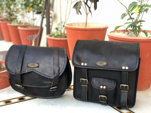 Sacoche moto cuir noir - de,
