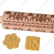 Wooden Rolling Pin with Christmas Deer Pattern For Baking Cookies Kitchen Tool