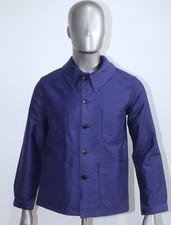 New French 1960s Blue Moleskin Work Chore Jacket Unbranded Sz S/M Made in France