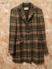 Blazer Femme Long Écossais Vert Pure Laine 38/40 Vintage 