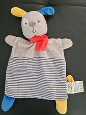 DOUDOU PLAT MOTS D'ENFANTS CHIEN GRIS ETAT NEUF JAMAIS SERVI