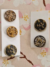 Lot Petits boutons anciens 13 mm Metal Doré Décor Floral
