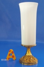 NEUF ANCIEN VASE CYLINDRIQUE SUR PIED VERRE OPAQUE SOCLE BRONZE A ANNÉES 50/60