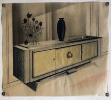 Projet d'enfilade années 40 — mine de plomb et rehauts de pastel — 24 x 27 cm.