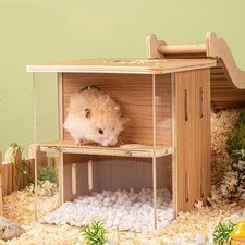 Maison en bois pour hamster, jouet à 2 niveaux pour chinchillas, souris et